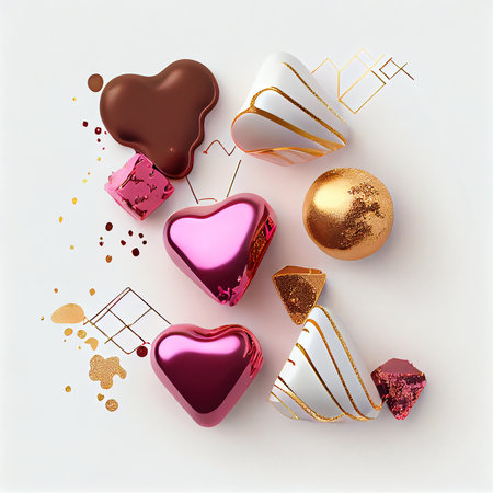 Valentine's day background with chocolate hearts. 3d illustrationの素材