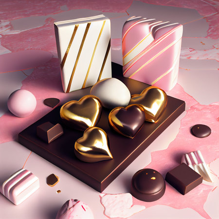Valentine's Day background with chocolate candies. 3d renderの素材