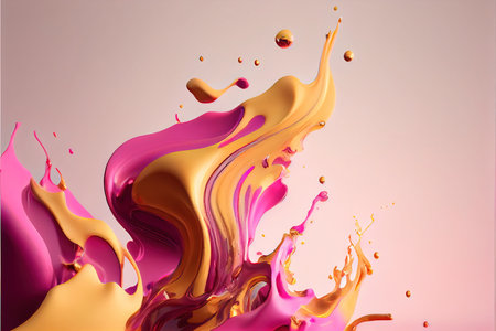 3d render, abstract background with pink and golden paint splashesの素材