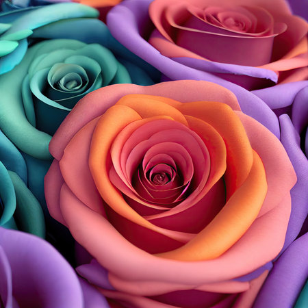 close up of multicolored rose petals for background use.の素材