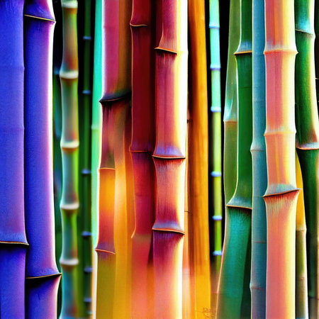 Bamboo background, closeup of colorful bamboo wall, Thailand.の素材