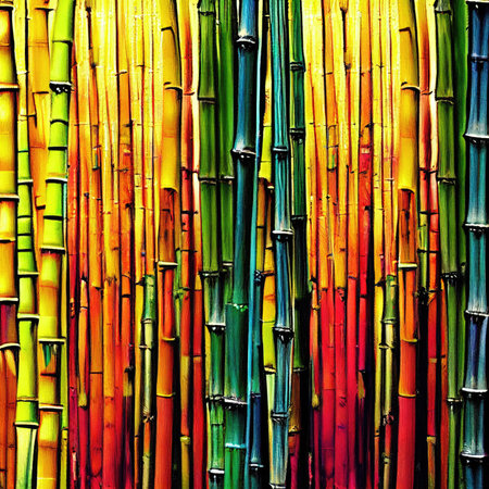 colorful bamboo wall background - close up of bamboo wall in the parkの素材