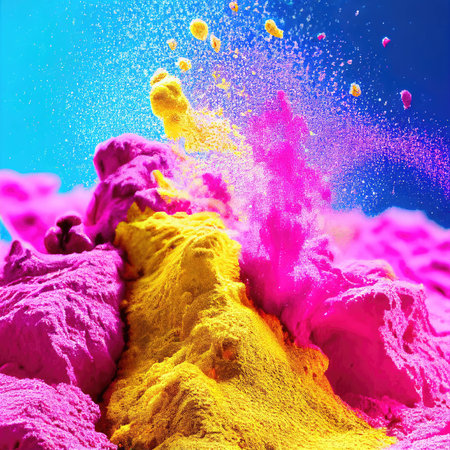 Colorful holi powder explosion on colorful background. Holi is the festival of colors in Indiaの素材