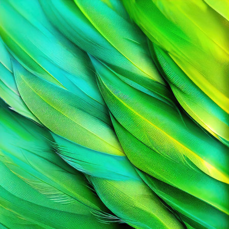 close up of green and turquoise feathers for background or textureの素材