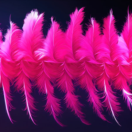 Pink feathers on a black background. 3d rendering, 3d illustration.の素材