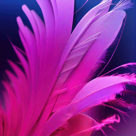 Beautiful color feathers on dark background and soft white feather texture on dark pattern and purple backgroundの素材