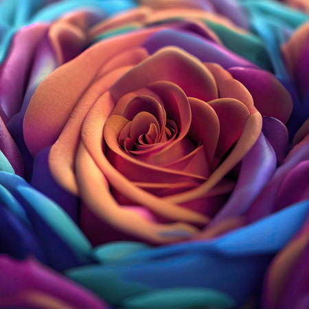 close up of beautiful multicolored rose petals for romantic backgroundの素材