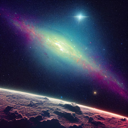 Space background with planets and stars.の素材