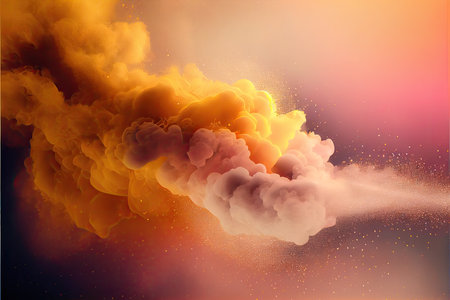 Explosion of colored smoke on a dark background. Vector illustration.