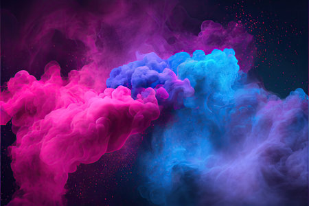 Abstract background of pink, blue and purple smoke isolated on black backgroundの素材