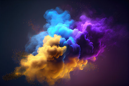 Colorful explosion of colored smoke on dark background. Vector illustration.の素材