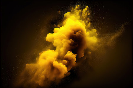 Explosion of yellow smoke on a black background. Vector illustration.の素材
