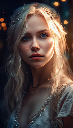 Portrait of a beautiful blonde girl with bright make-up.の素材