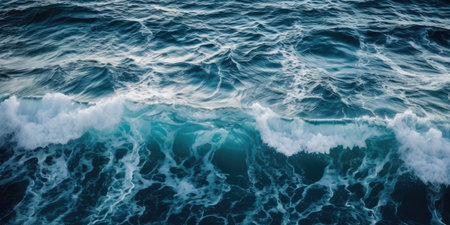 Sea wave in the ocean. Blue water background. Top view.の素材