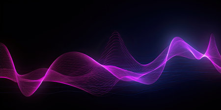 Black background with a neon band of light, abstract neon background with glowing pink blue curvy lines, vivid spiral, energy wallpaperの素材