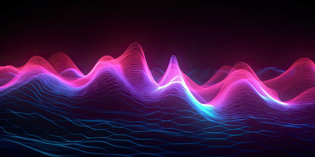 Black background with a neon band of light, abstract neon background with glowing pink blue curvy lines, vivid spiral, energy wallpaperの素材