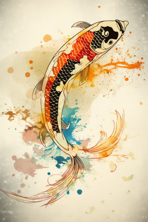 Colorful koi fish on watercolor background. Vector illustration.の素材