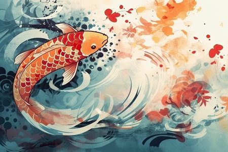 Koi fish on a watercolor background. Colorful illustration.の素材