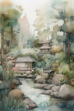 Colorful watercolor background with koi fish. Vector illustration.の素材