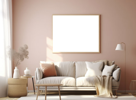 Mock up poster frame in modern interior background, 3D renderの素材