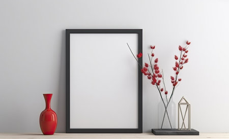 Mock up poster frame in interior background, 3D Illustrationの素材