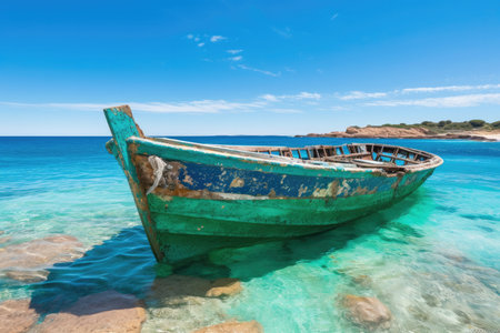 Fishing boat on the seashore in Sardinia, Italyの素材