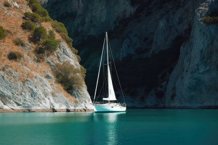 Sailing yacht in the turquoise waters of the Mediterranean Seaの素材