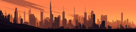Silhouette of a modern city at sunset. Vector illustration.の素材