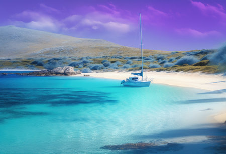 Sailing boat on the sand dunes of the island of Sardiniaの素材