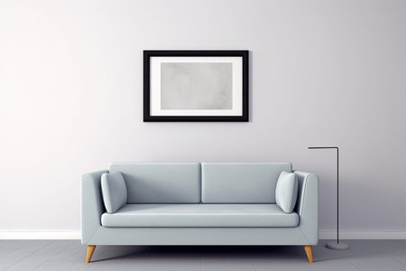 modern living room with sofa and blank picture frame, 3d renderの素材