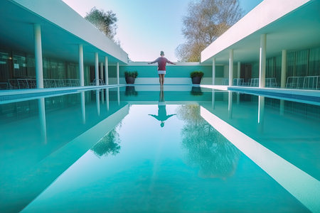 Swimming pool in luxury villa with swimming pool and blue skyの素材