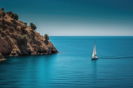 Beautiful seascape with sailboat in the blue sea.の素材