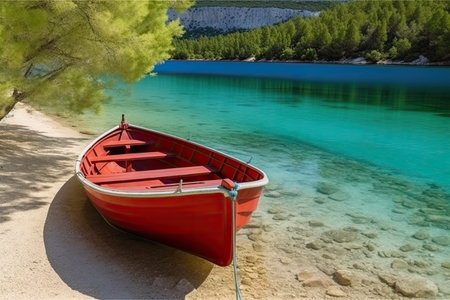 Boat on the shore of the turquoise sea in Turkeyの素材