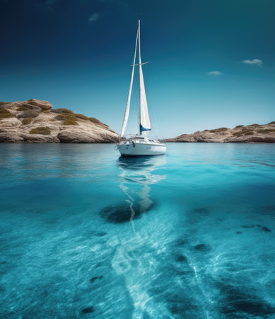 Sailing yacht in turquoise sea. 3d render.の素材