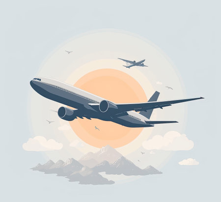 Airplane flying in the sky. Vector illustration in flat style.の素材