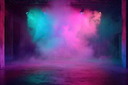 Blue and pink smoke in the dark room,3d rendering.の素材