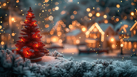 Christmas and New Year holiday background with christmas tree and bokeh lightsの素材
