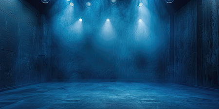 Blue stage background with spotlights and smoke. 3D Renderingの素材