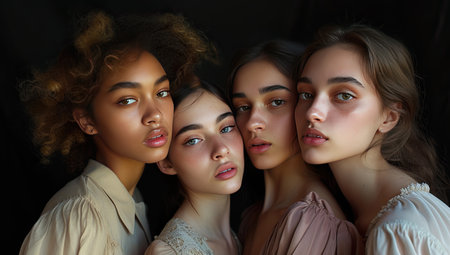 Group of beautiful multiethnic women with different hairstyle and makeupの素材