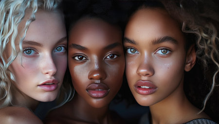 beautiful african american women looking at camera, closeupの素材