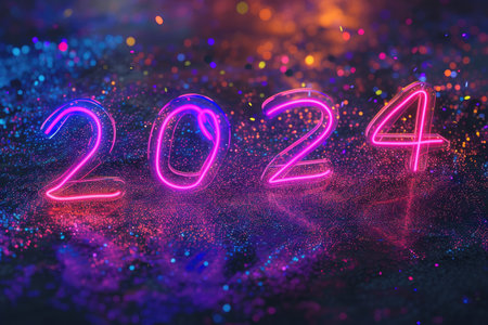 Happy New Year 2014. Colorful bokeh lights background.の素材