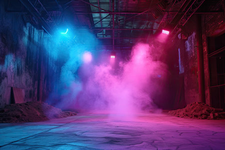 abandoned factory interior with smoke and smog. 3d renderingの素材
