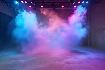 Fog and smoke on the background of the stage. 3d renderingの素材