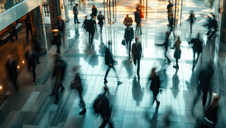 abstract motion blur of business people walking in a modern office buildingの素材
