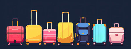 Set of colorful travel suitcases. Vector illustration in flat style.の素材