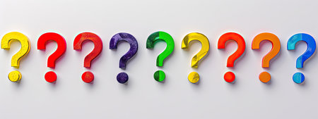 Question marks on a white background. 3d rendering, 3d illustration.の素材