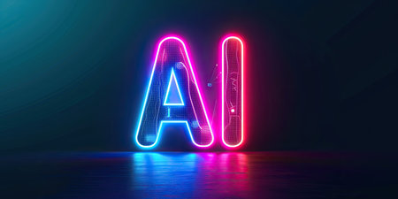 Neon alphabets in dark room, 3D renderingの素材