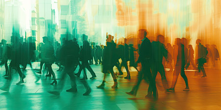 Silhouette of business people walking in the city. 3D renderingの素材