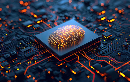 Circuit board close-up. Technology and science concept. 3d illustrationの素材