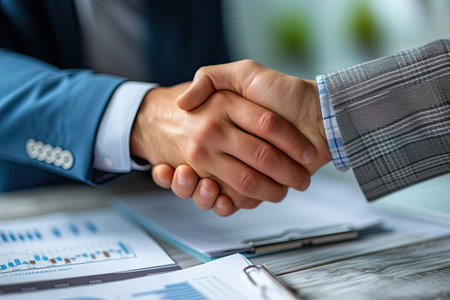 Business people shaking hands, finishing up a meeting. Successful negotiationの素材